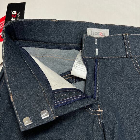 NWT HorZe Denim Breeches Royal Equus Selfpatch SIZE S Blue Stretch Suede - Picture 7 of 15